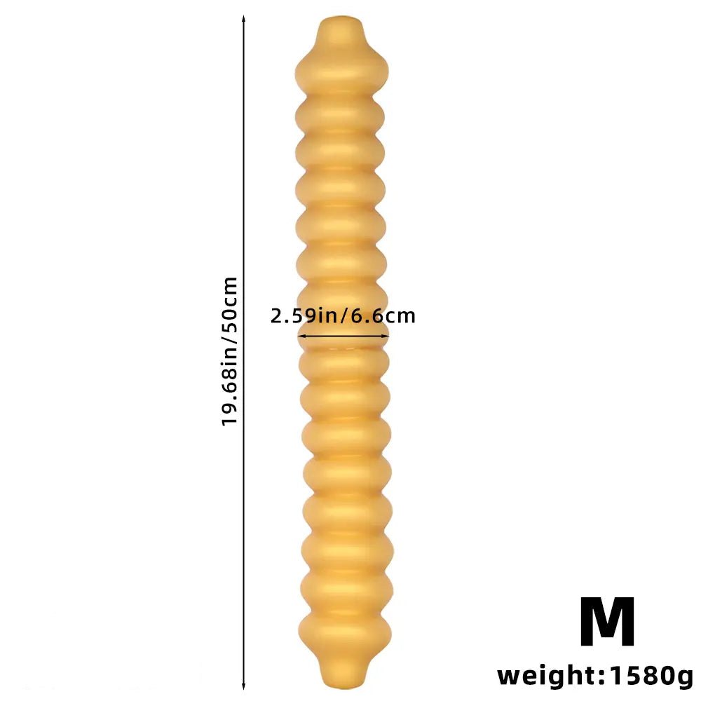 Gold ribbed silicone anal dildo