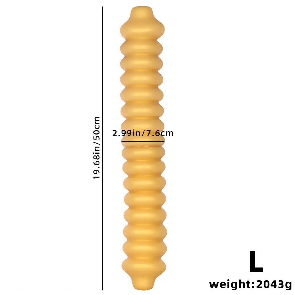 Gold ribbed silicone anal dildo