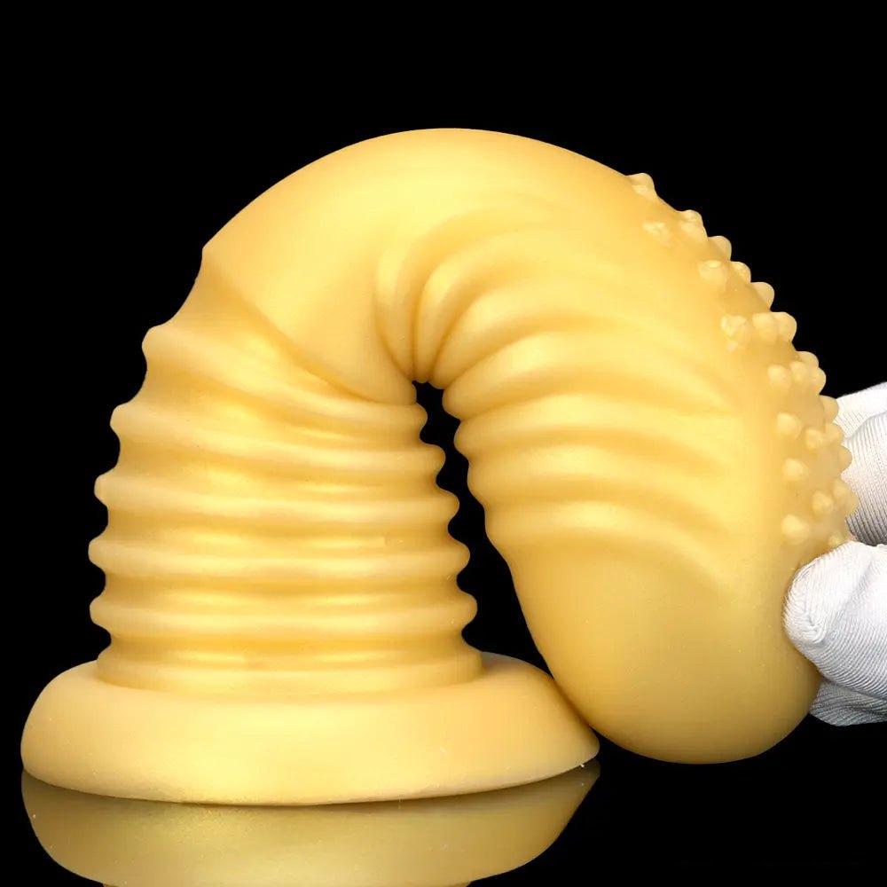 Gold ribbed silicone anal dildo, photo 10