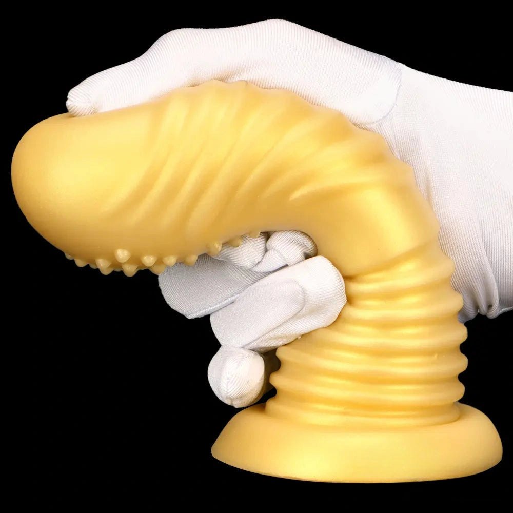 Gold ribbed silicone anal dildo, photo 11