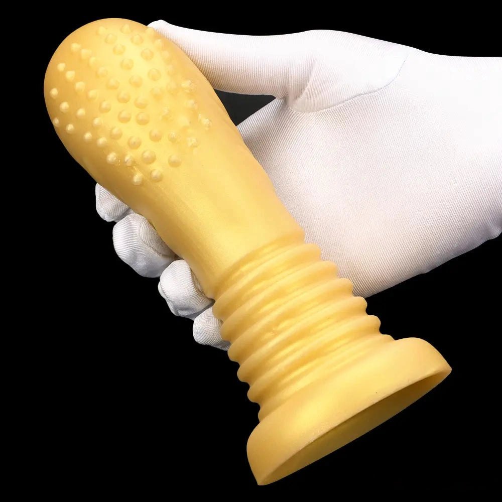 Gold ribbed silicone anal dildo, photo 12