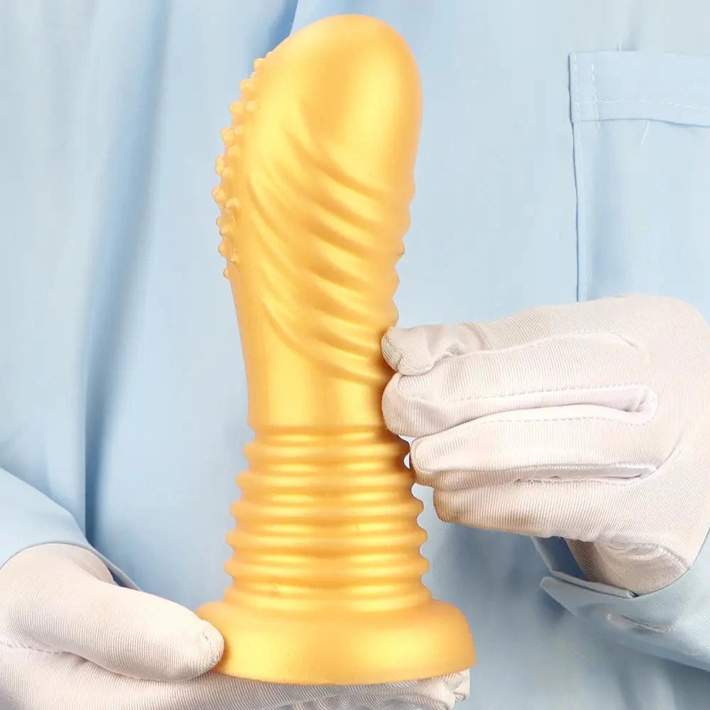 Gold ribbed silicone anal dildo, photo 14