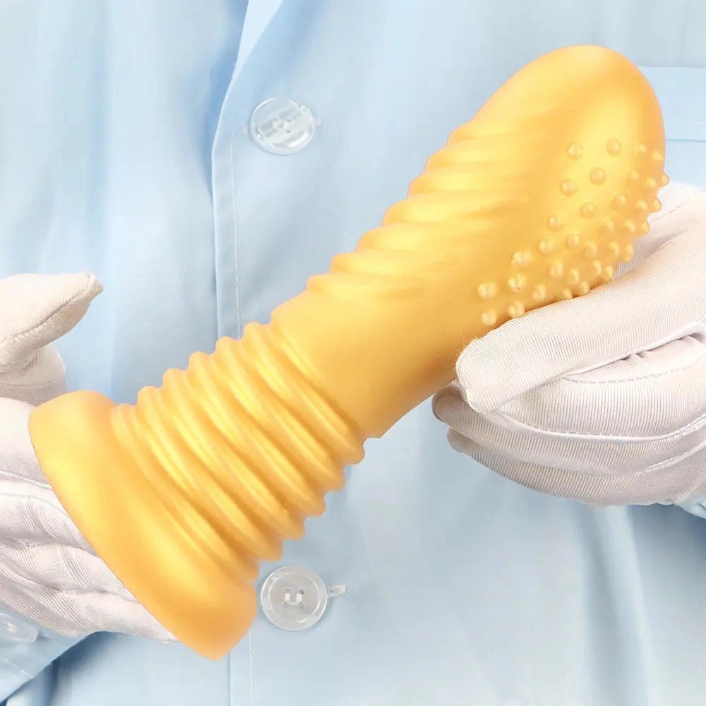 Gold ribbed silicone anal dildo, photo 15