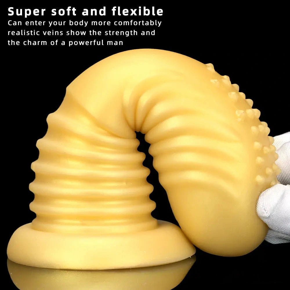 Gold ribbed silicone anal dildo, photo 2