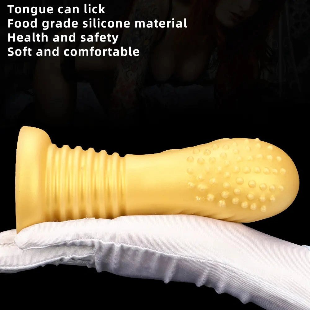 Gold ribbed silicone anal dildo, photo 4