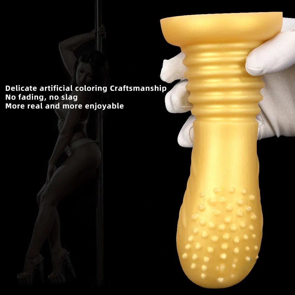 Gold ribbed silicone anal dildo, photo 5