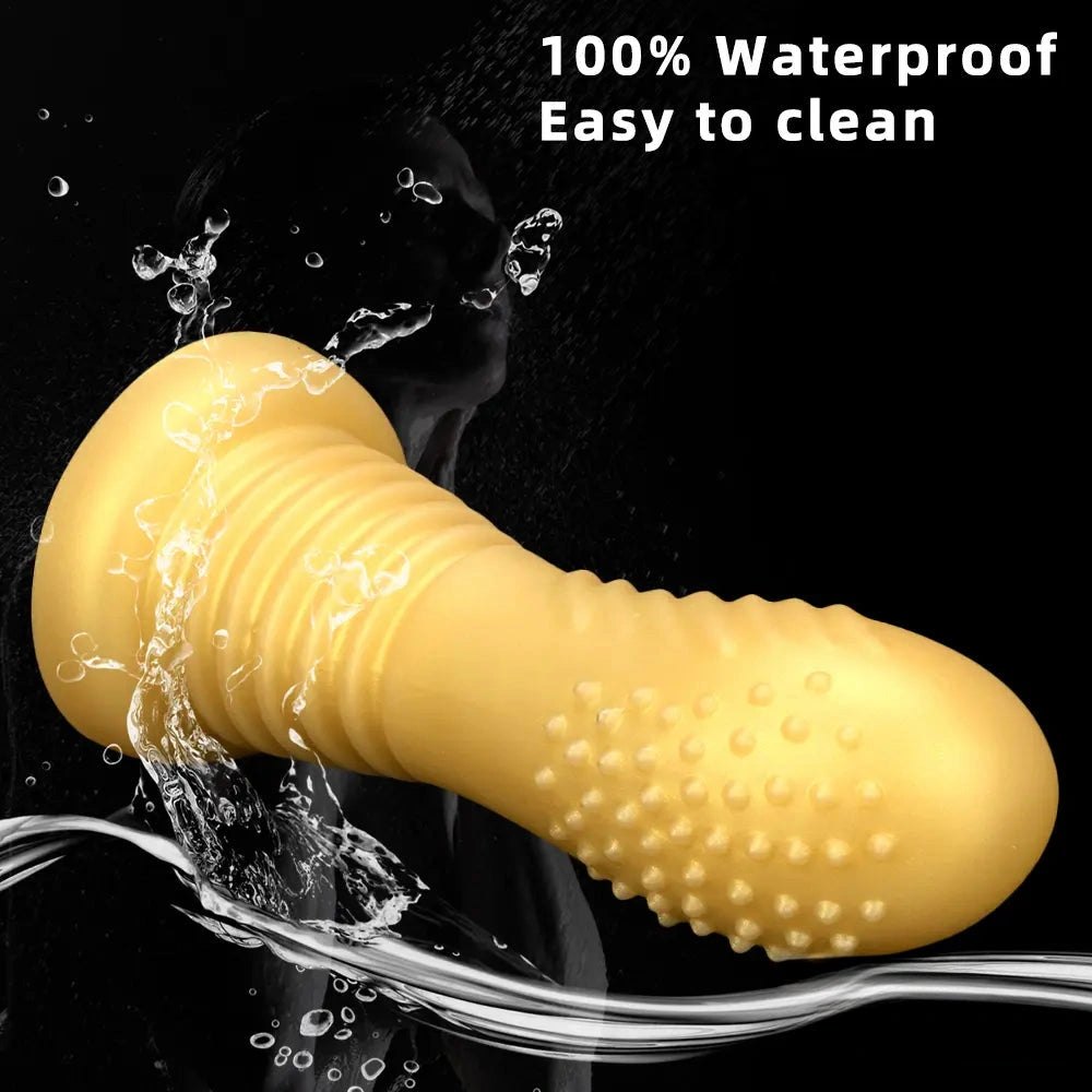 Gold ribbed silicone anal dildo, photo 6