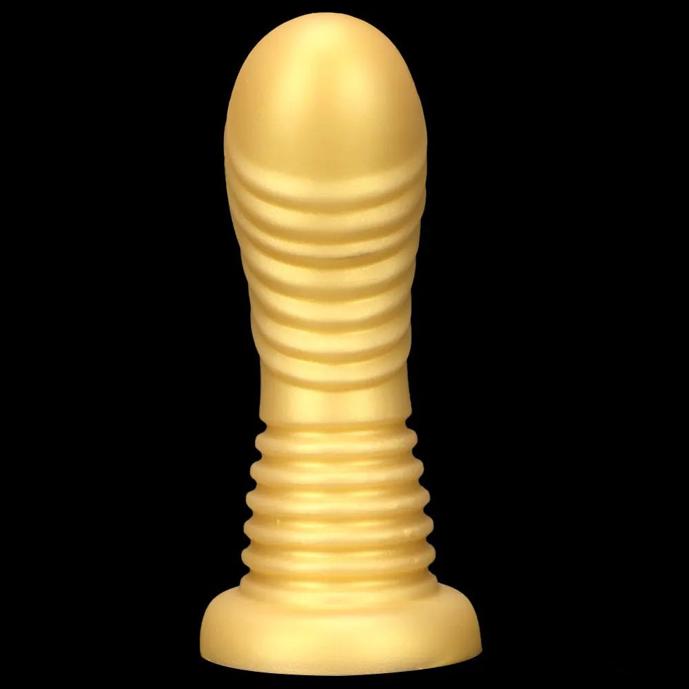 Gold ribbed silicone anal dildo, photo 9