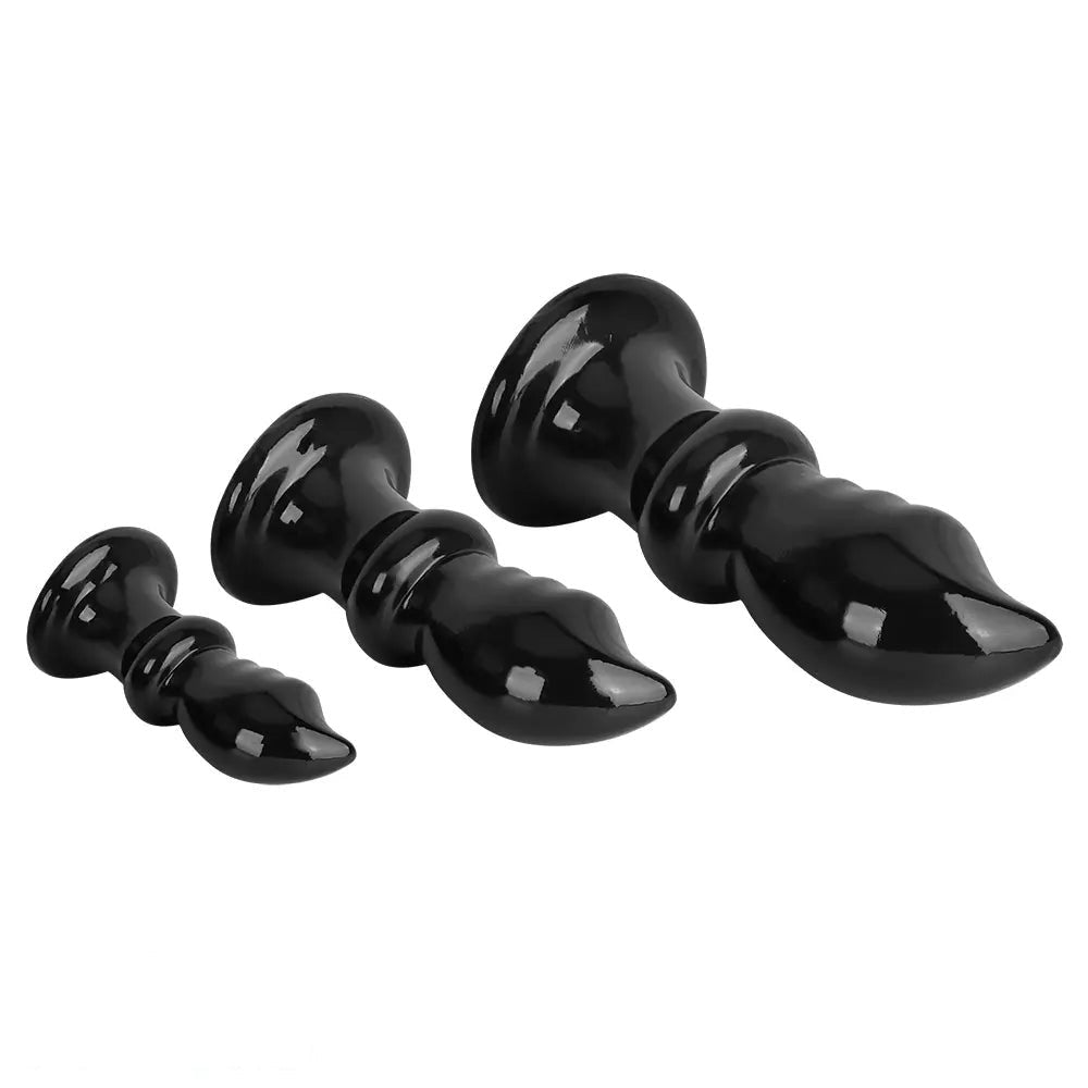 Set of three black ribbed PVC anal training plugs, photo 14