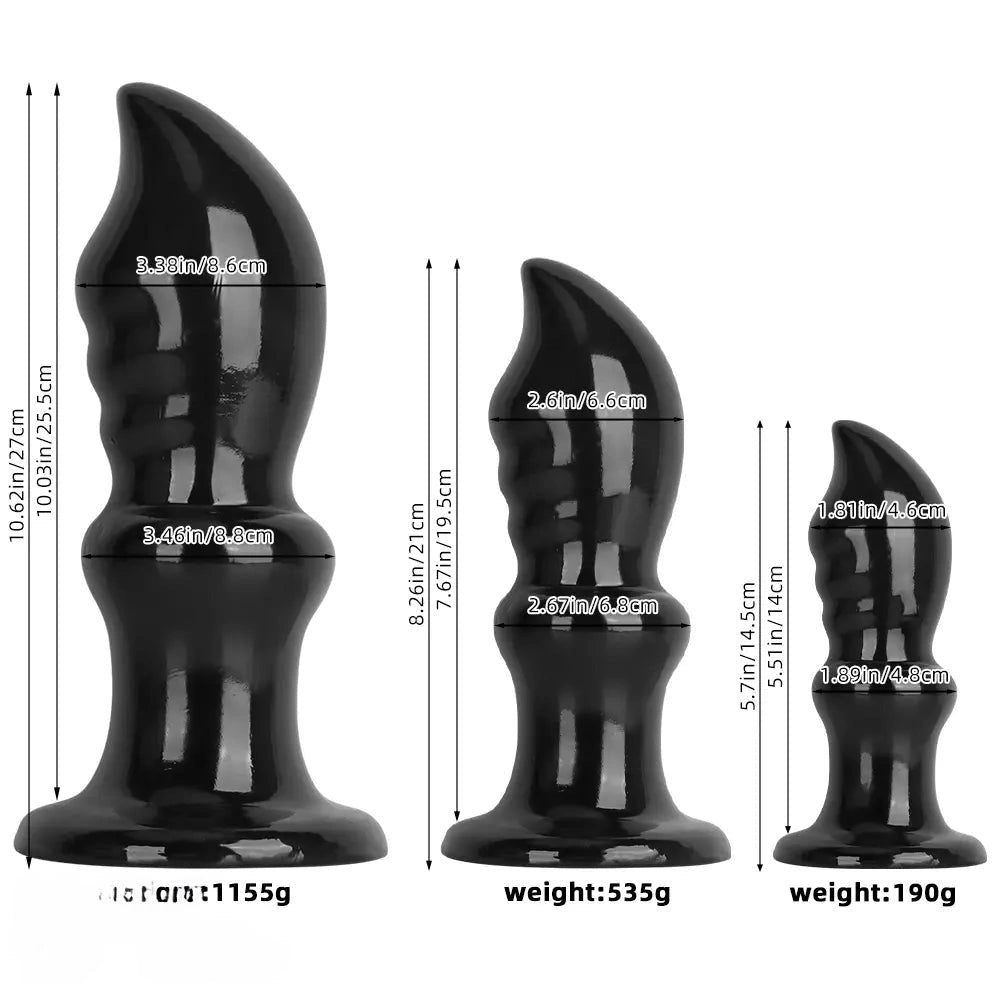 Set of three black ribbed PVC anal training plugs, photo 9