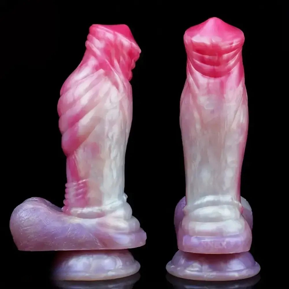 Colorful marbled silicone fantasy dildo, photo 1