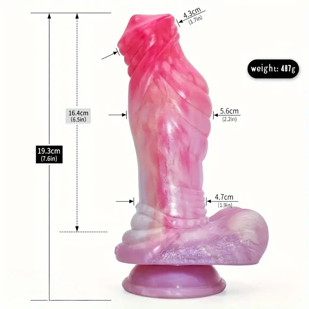 Colorful marbled silicone fantasy dildo, photo 3