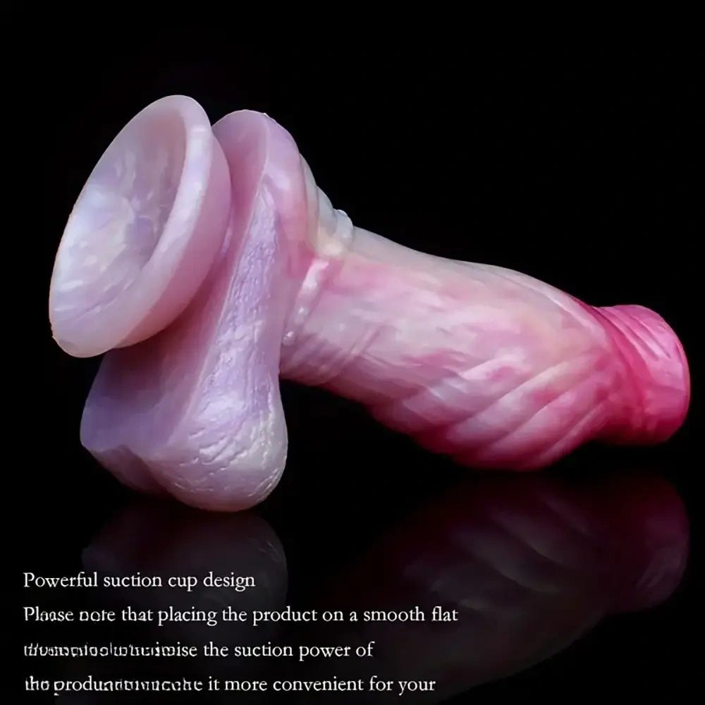 Colorful marbled silicone fantasy dildo, photo 4