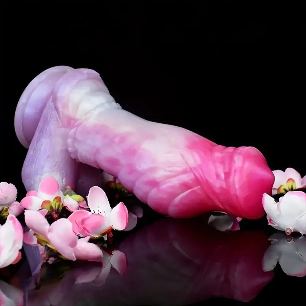 Colorful marbled silicone fantasy dildo, photo 5