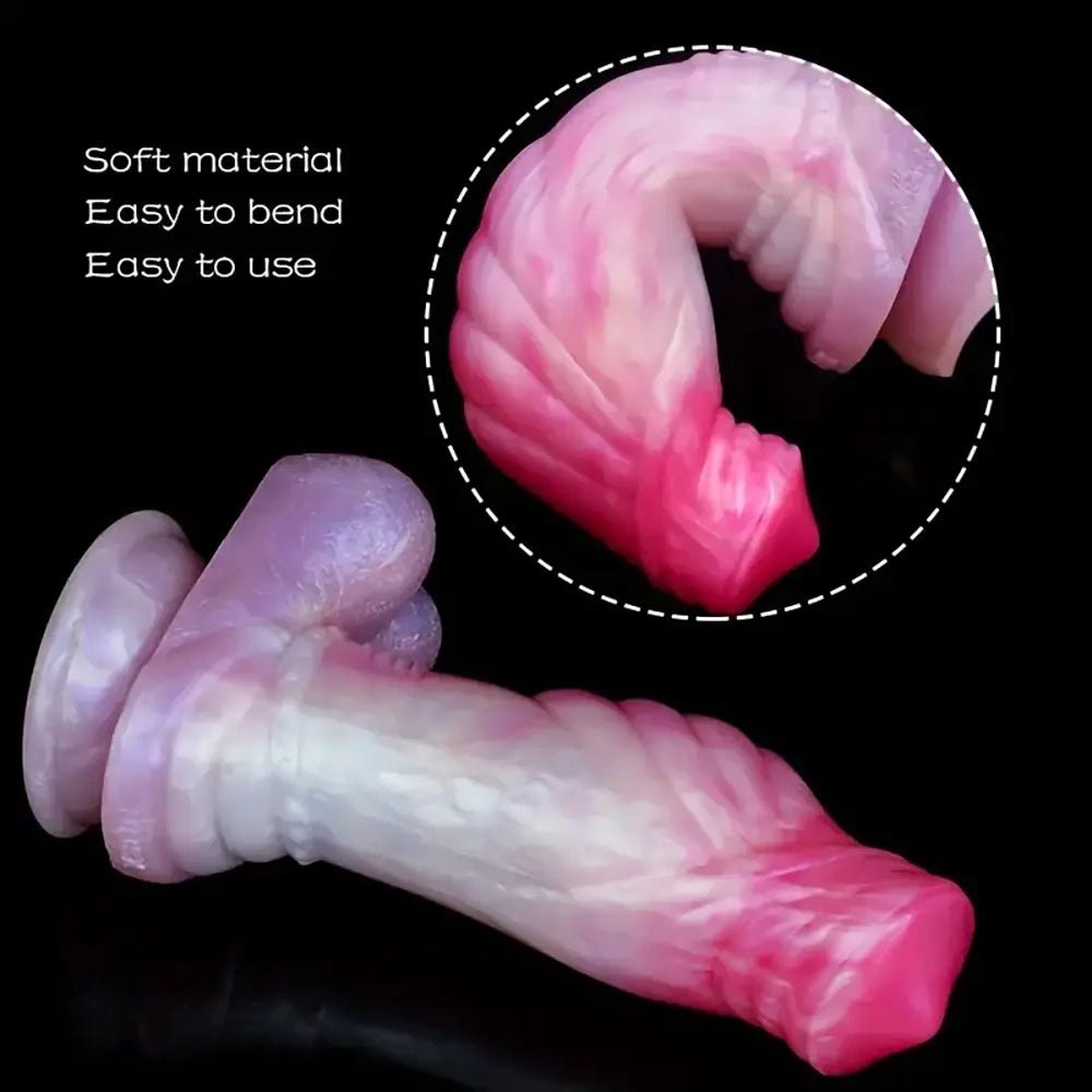 Colorful marbled silicone fantasy dildo, photo 6