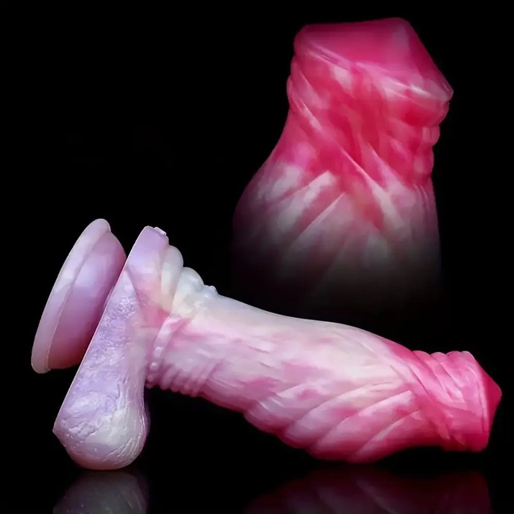 Colorful marbled silicone fantasy dildo, photo 9