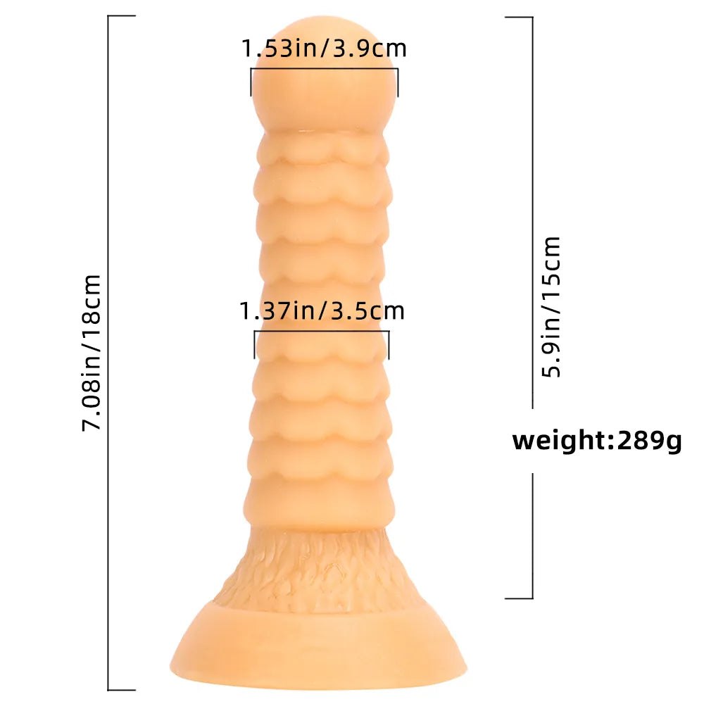 Flesh Ribbed PVC fantasy dildo with ball tip