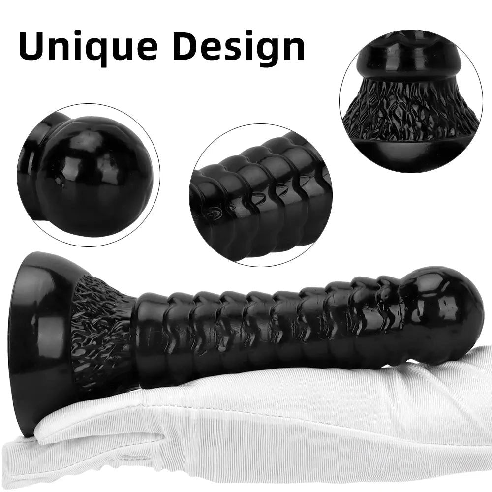 Ribbed PVC fantasy dildo with ball tip, photo 3