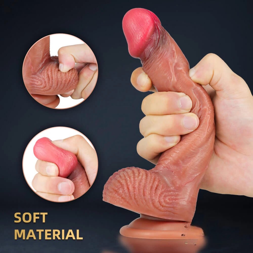 Flesh ribbed base suction cup dildo, photo 10