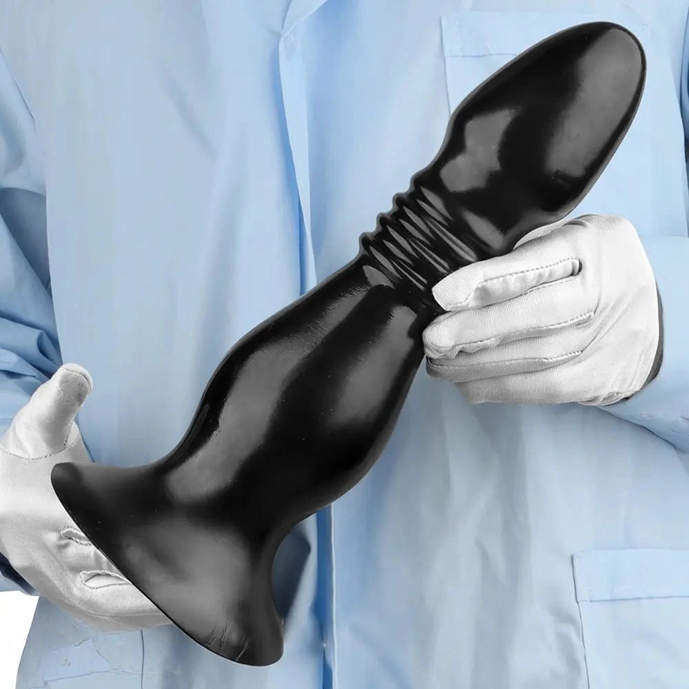 Black ribbed pvc anal plug dildo, photo 15