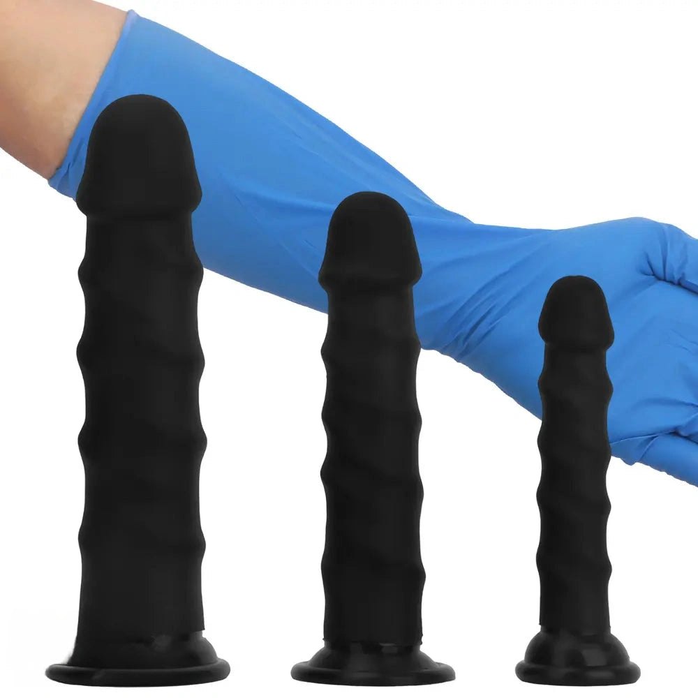 Black ribbed g-spot silicone dildo, photo 14