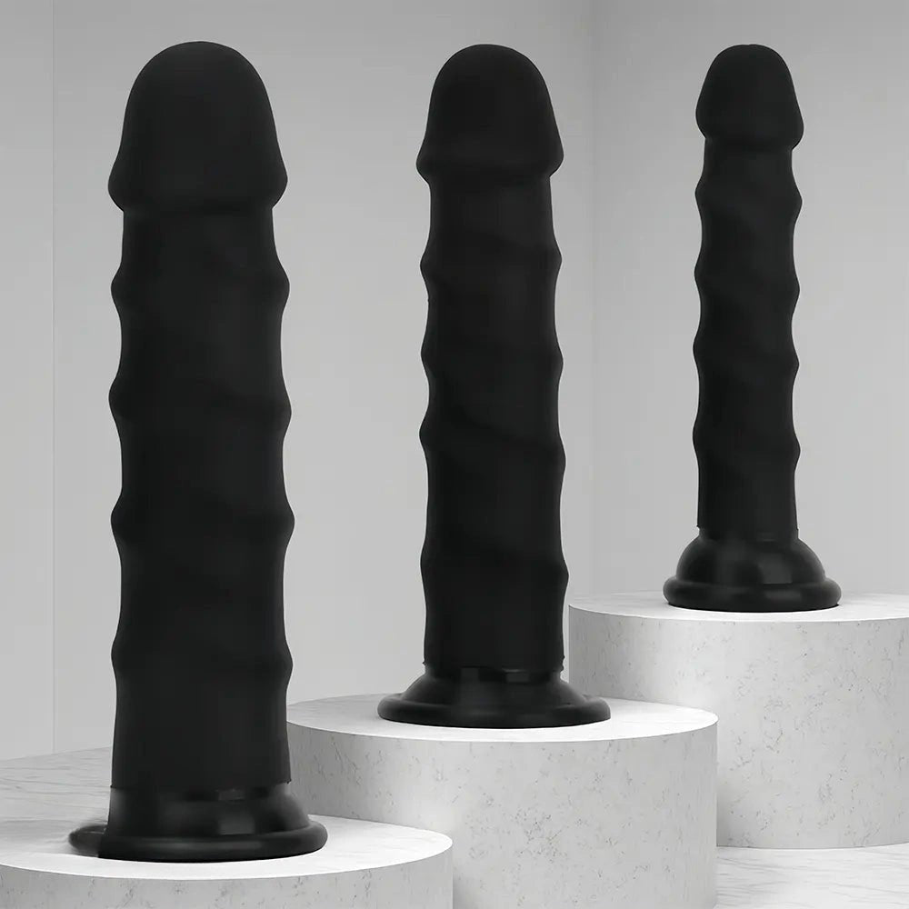 Black ribbed g-spot silicone dildo, photo 4