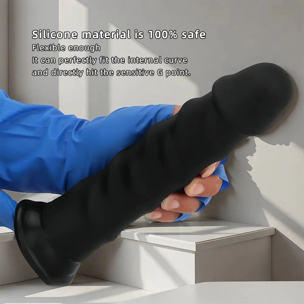 Black ribbed g-spot silicone dildo, photo 6
