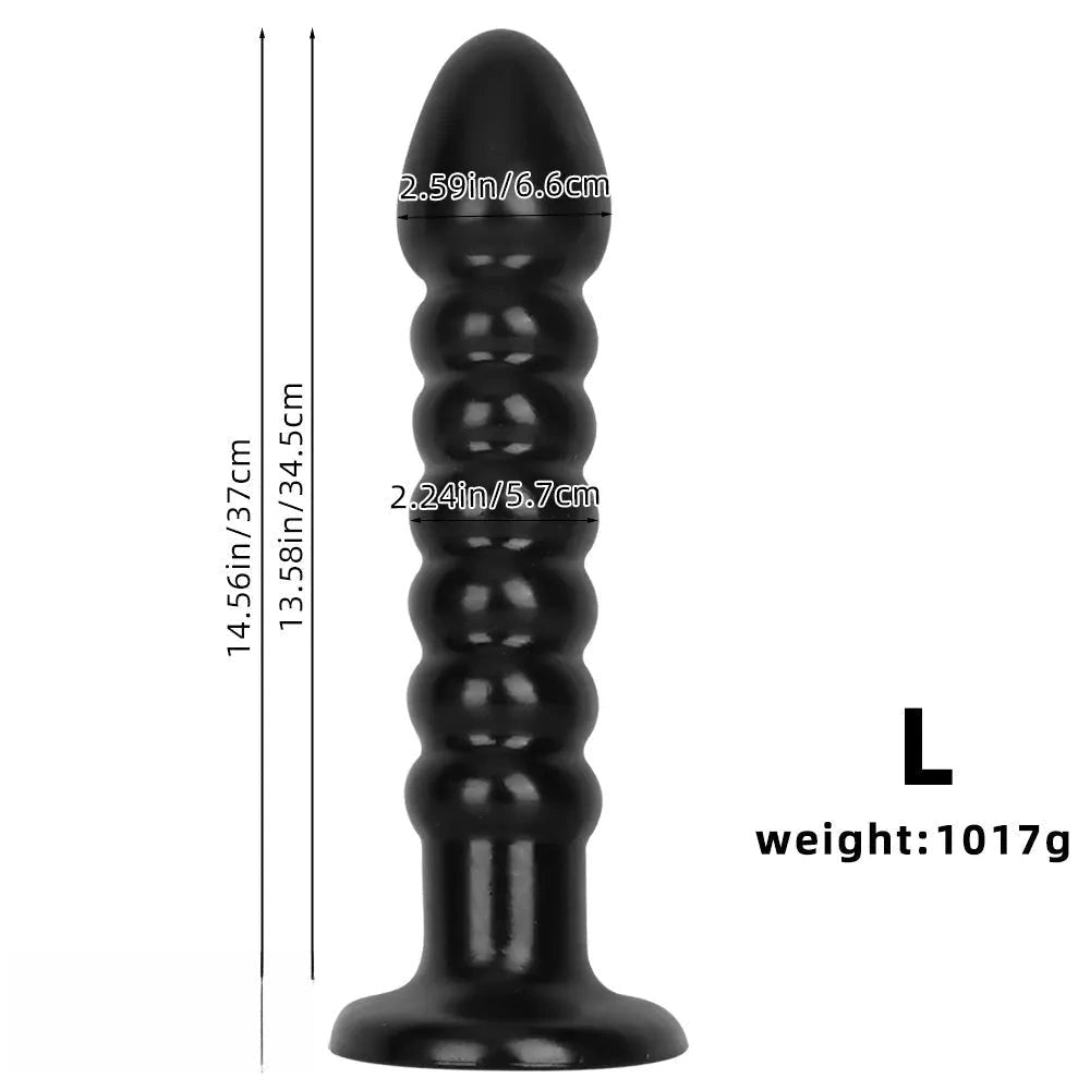 Ribbed black pvc anal bead dildo with suction cup base, photo 11