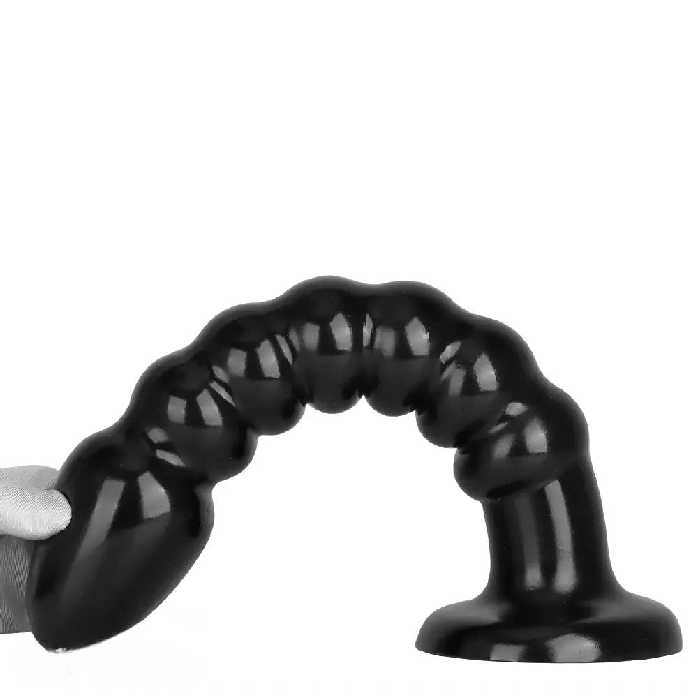 Ribbed black pvc anal bead dildo with suction cup base, photo 13
