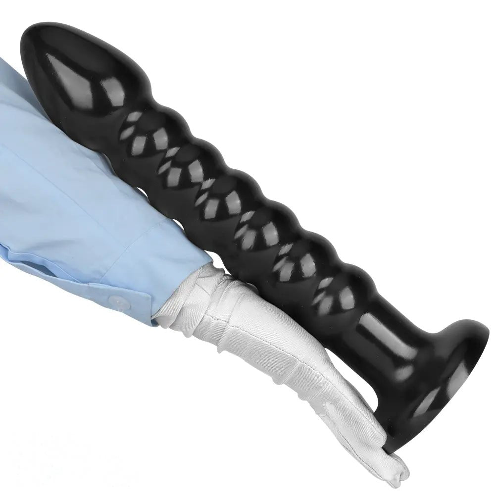 Ribbed black pvc anal bead dildo with suction cup base, photo 14