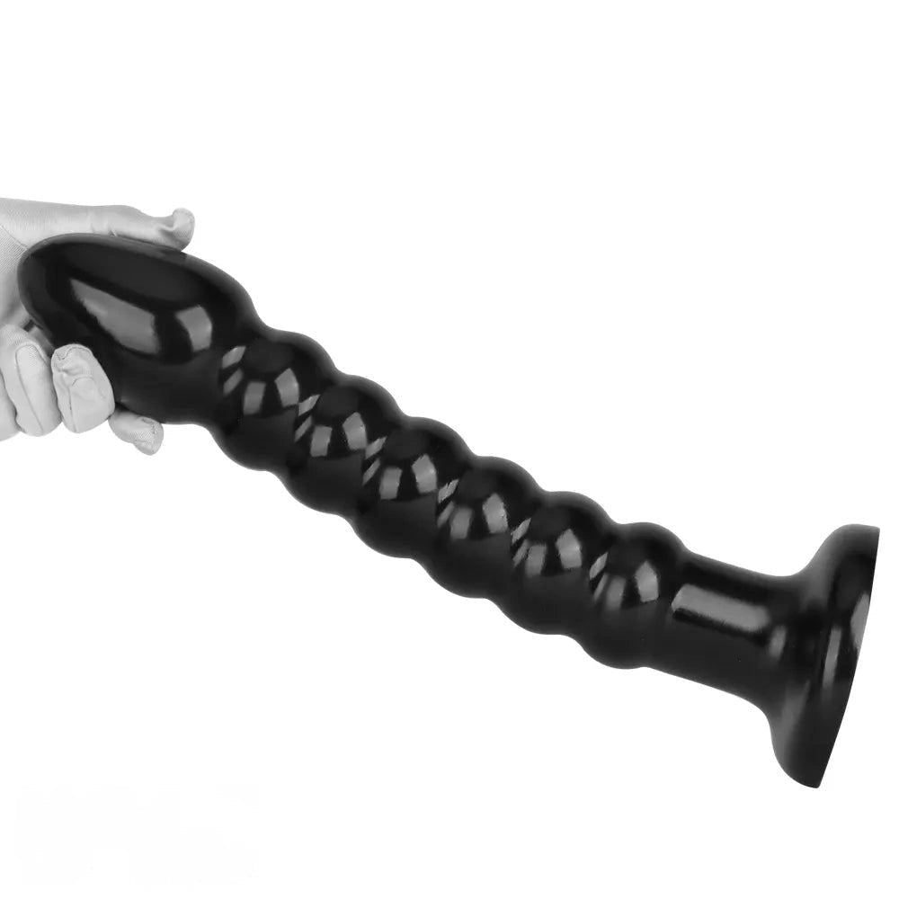 Ribbed black pvc anal bead dildo with suction cup base, photo 15
