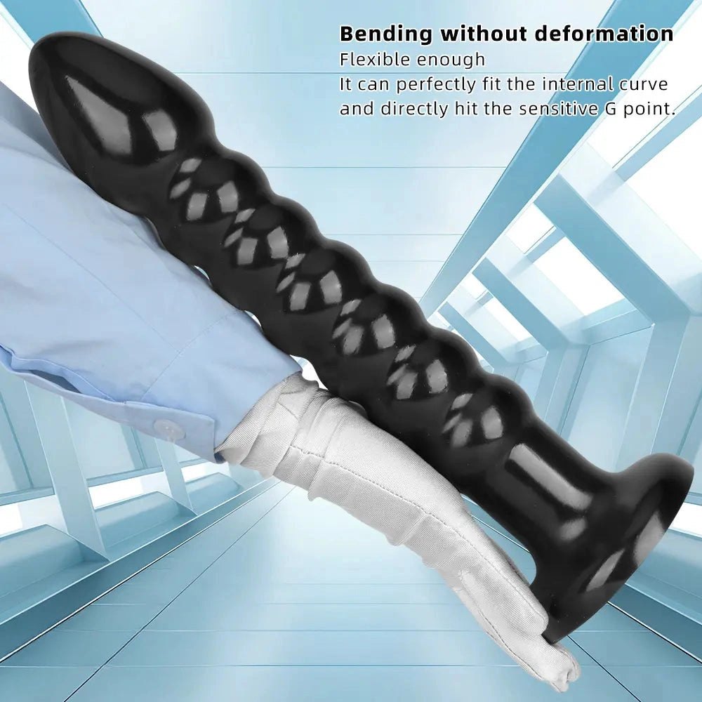 Ribbed black pvc anal bead dildo with suction cup base, photo 4