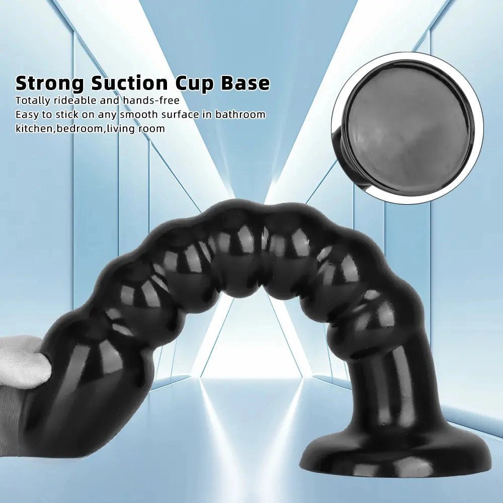 Ribbed black pvc anal bead dildo with suction cup base, photo 5