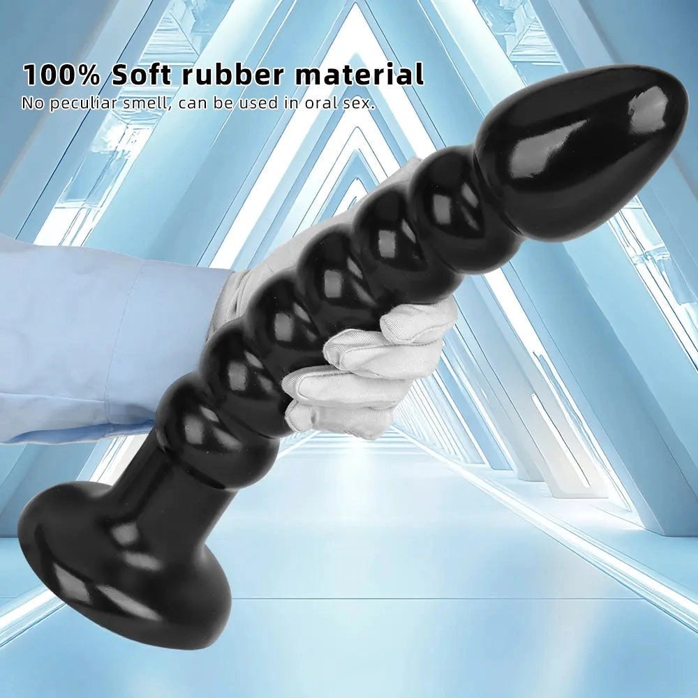 Ribbed black pvc anal bead dildo with suction cup base, photo 6