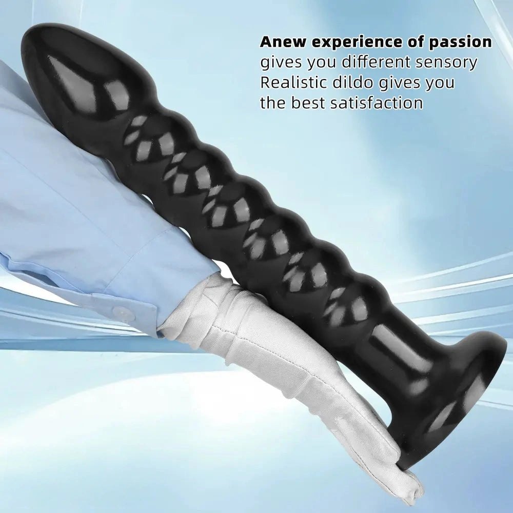 Ribbed black pvc anal bead dildo with suction cup base, photo 7
