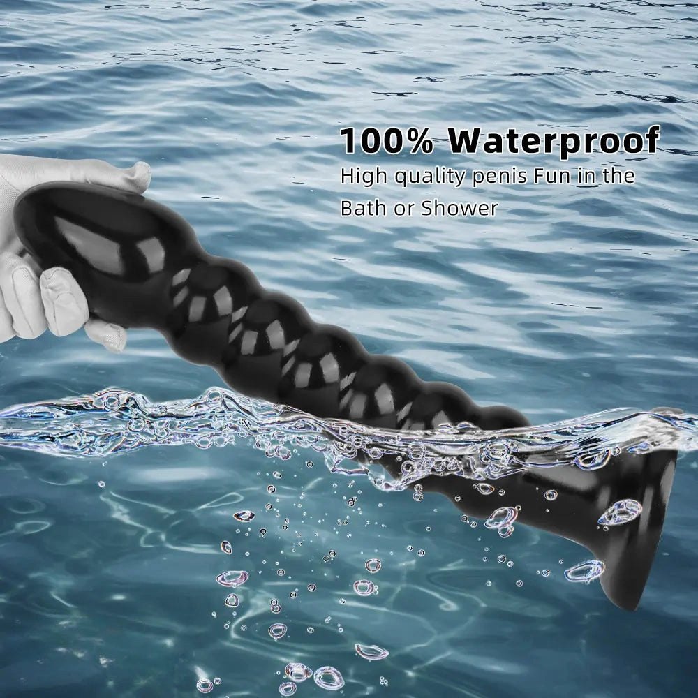 Ribbed black pvc anal bead dildo with suction cup base, photo 8