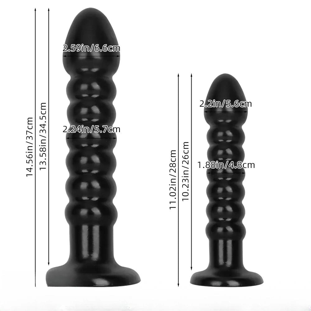 Ribbed black pvc anal bead dildo with suction cup base, photo 9