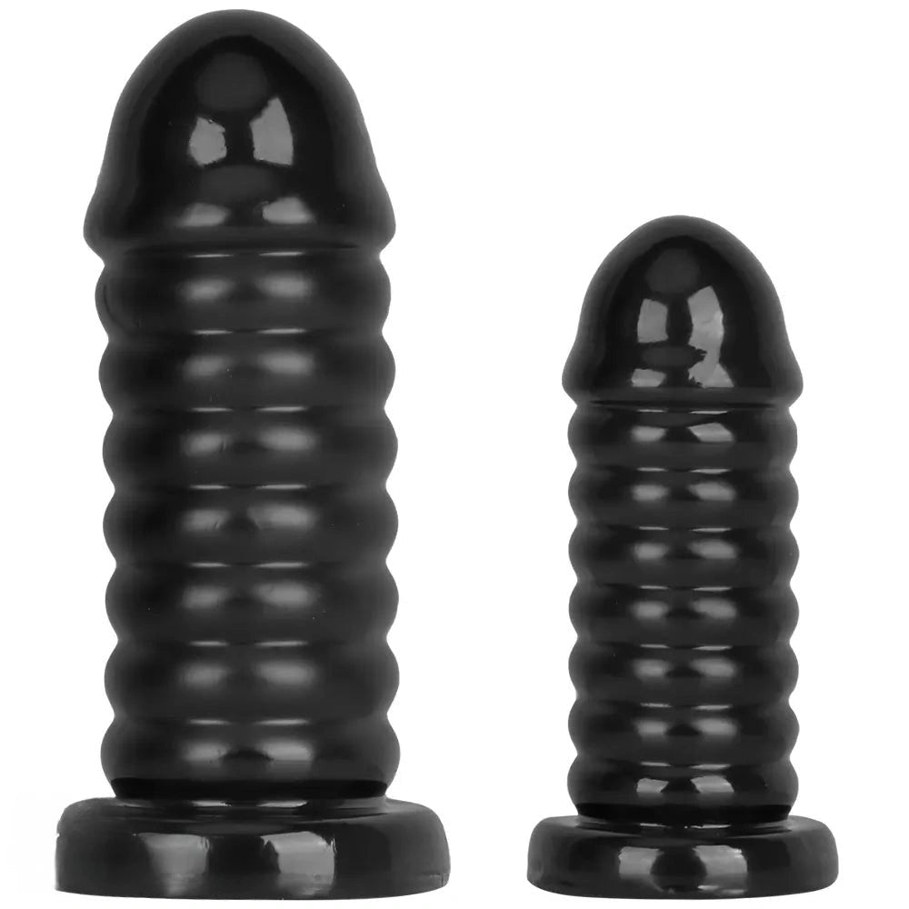 Black ribbed large anal dildo, photo 1