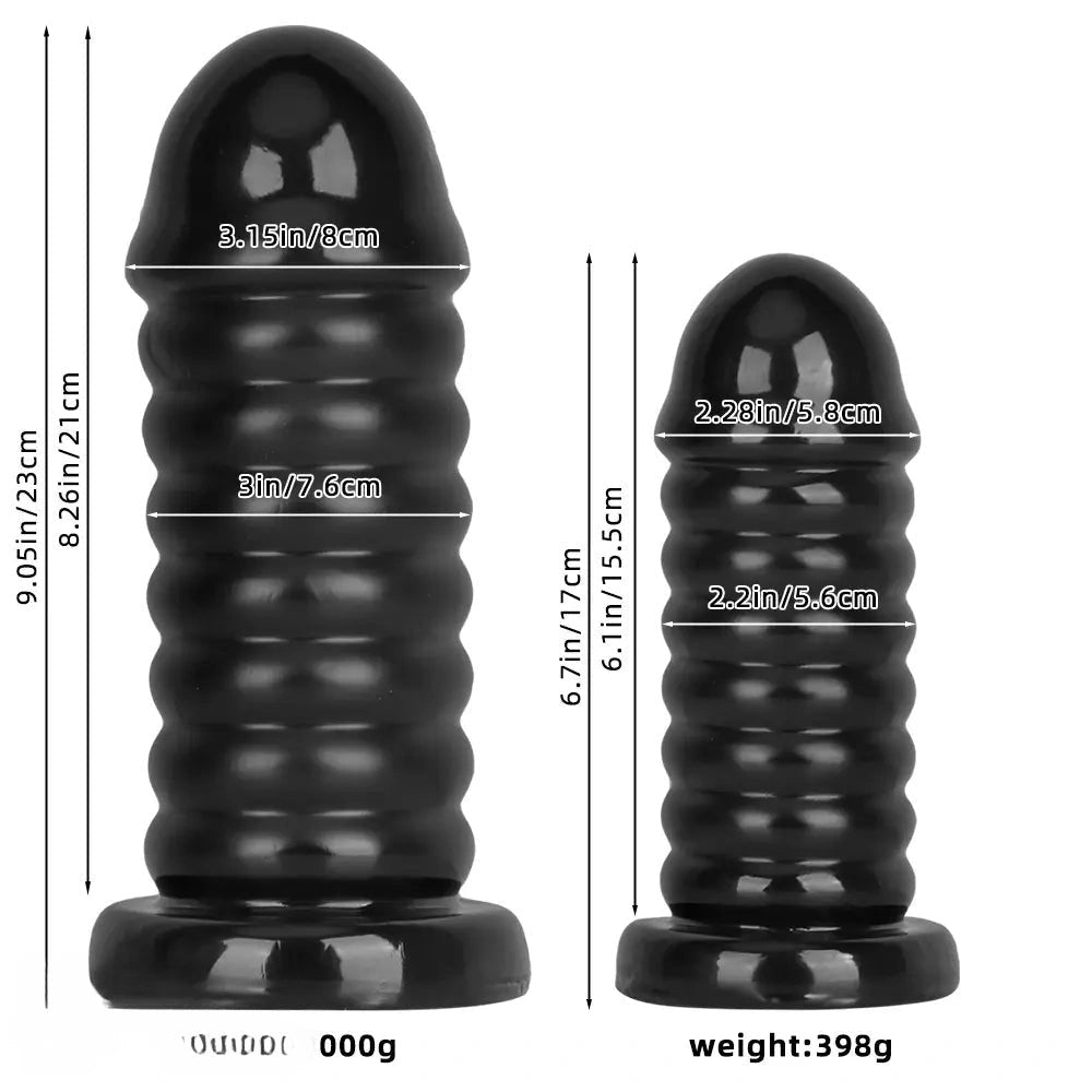 Black ribbed large anal dildo, photo 10