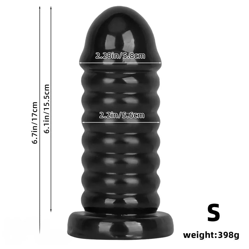 Black ribbed large anal dildo, photo 11
