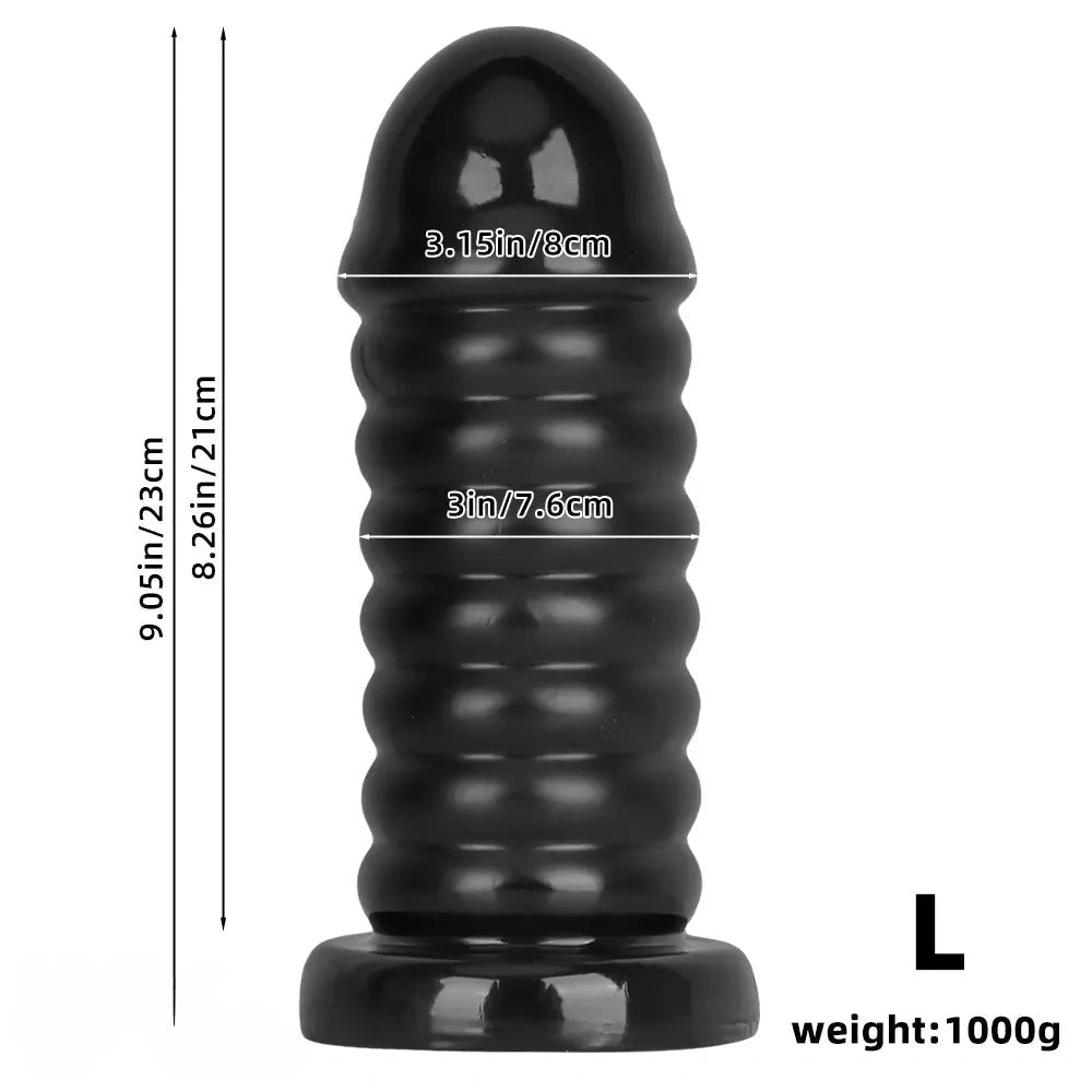 Black ribbed large anal dildo, photo 12