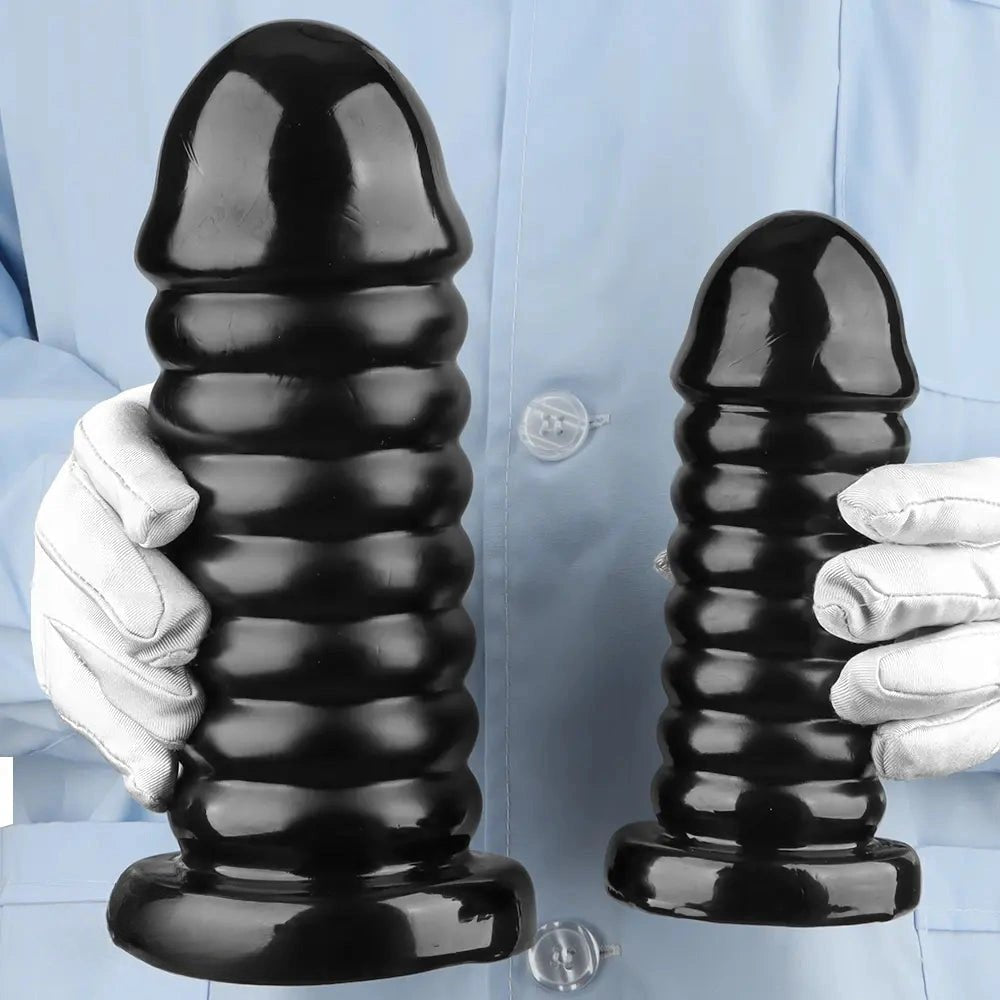 Black ribbed large anal dildo, photo 13