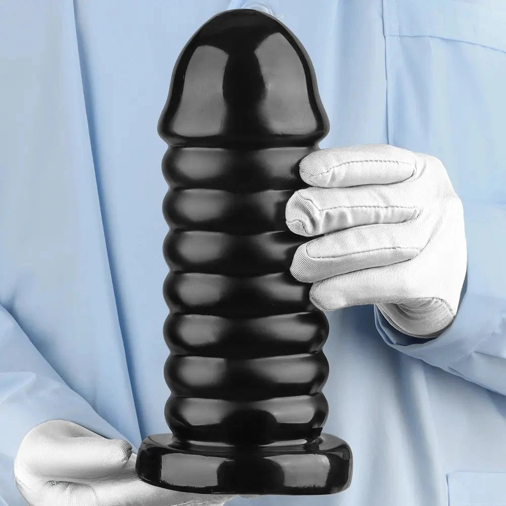 Black ribbed large anal dildo, photo 14