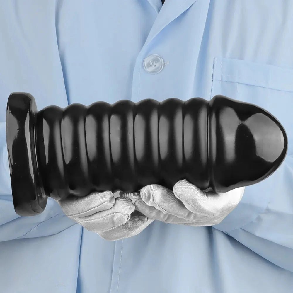 Black ribbed large anal dildo, photo 15