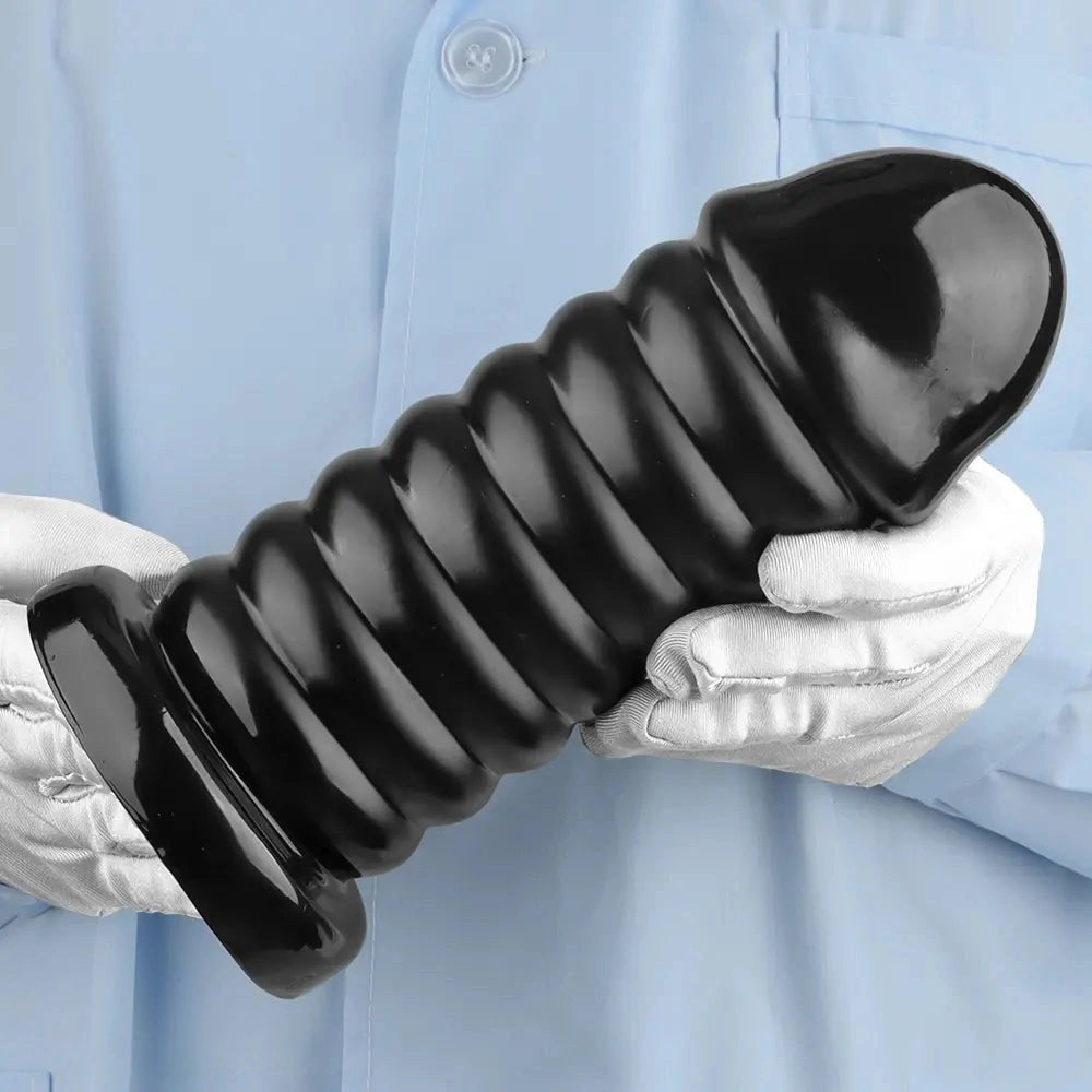 Black ribbed large anal dildo, photo 3