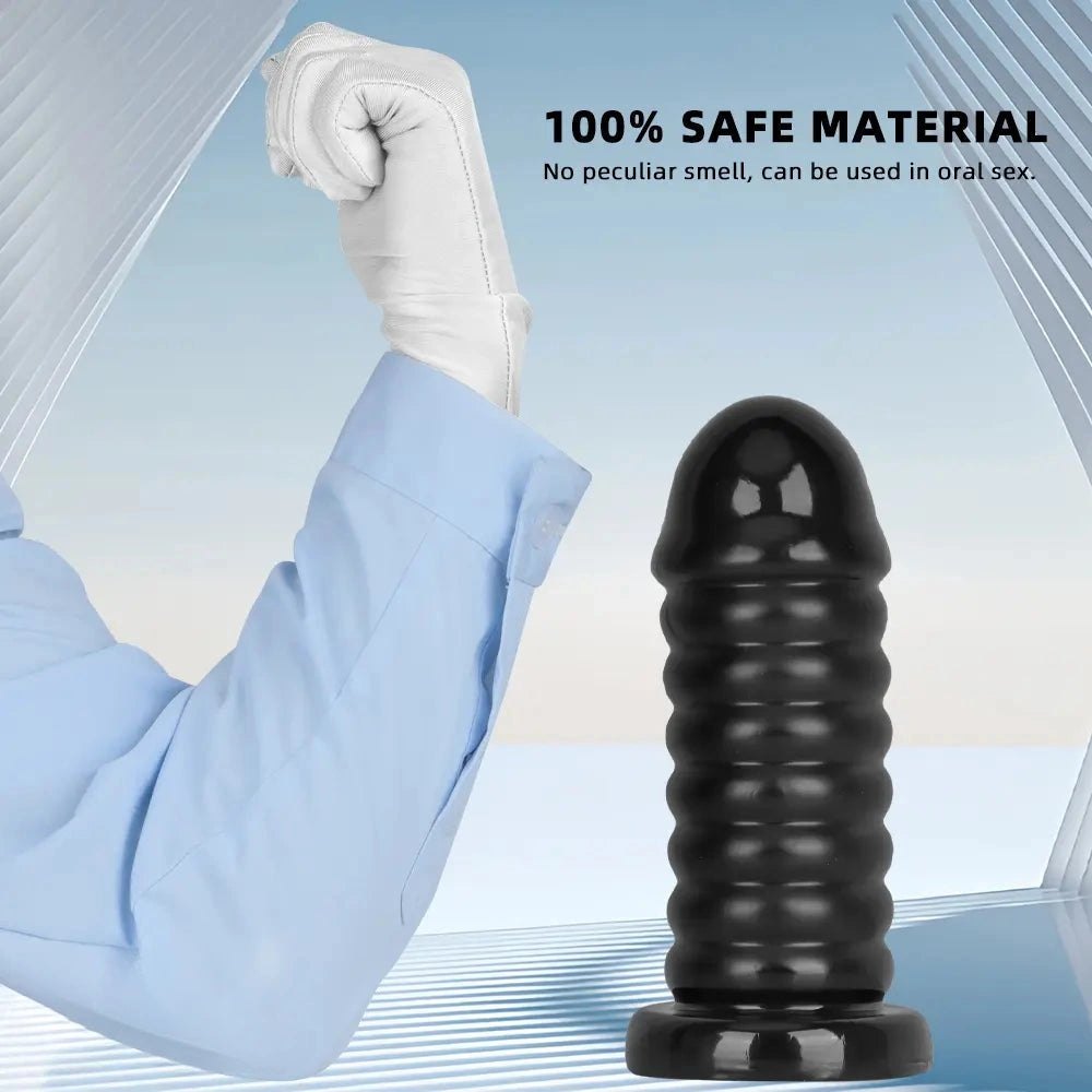 Black ribbed large anal dildo, photo 7