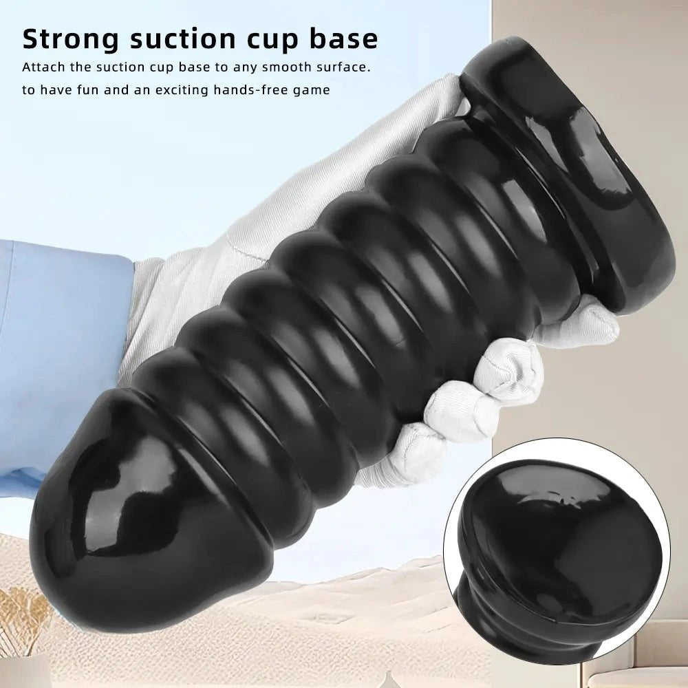 Black ribbed large anal dildo, photo 8