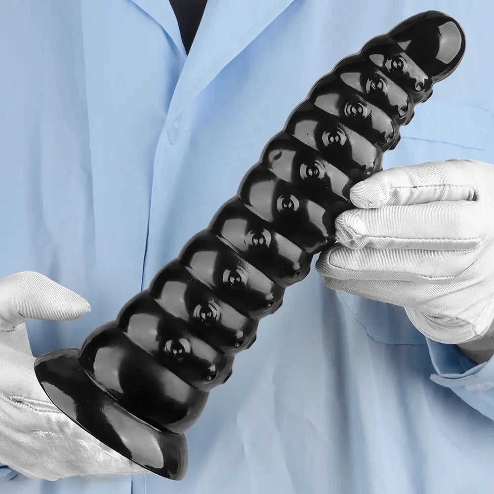 Black ribbed anal dildo, photo 14