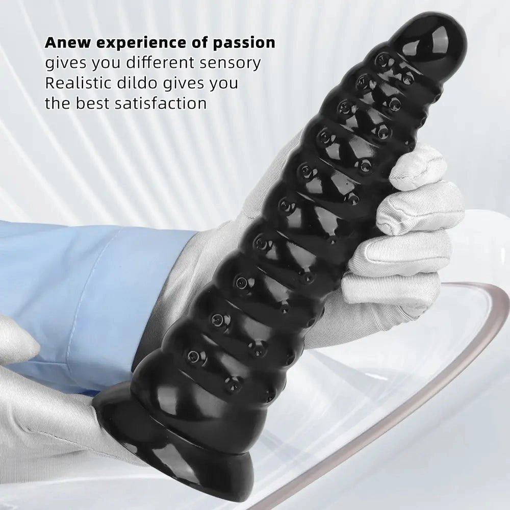 Black ribbed anal dildo, photo 8
