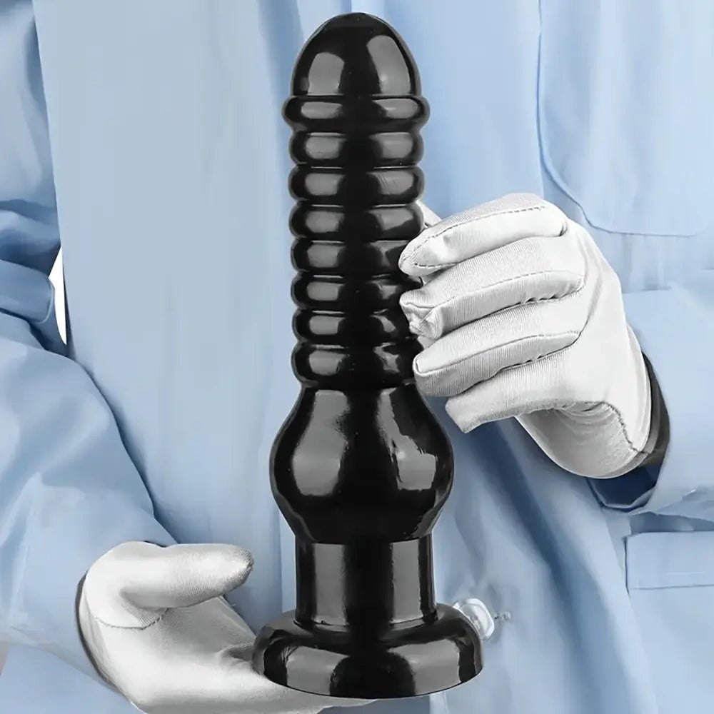 Black ribbed rubber anal dildo, photo 1